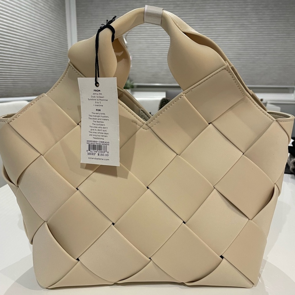 SOL & SELENE “Resilience” Woven Neoprene Tote Bag ~ Cream ~ NWT - Picture 8 of 11
